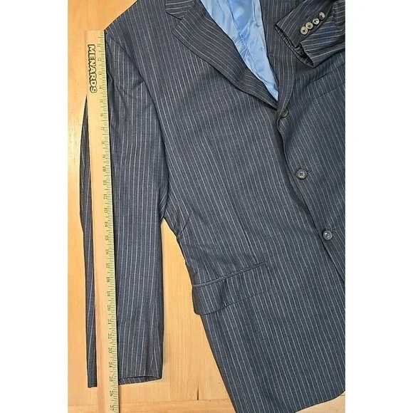 ISAIA Napoli Wool Silk Blend Blazer Mens Size 48R Blue Striped Working Cuffs